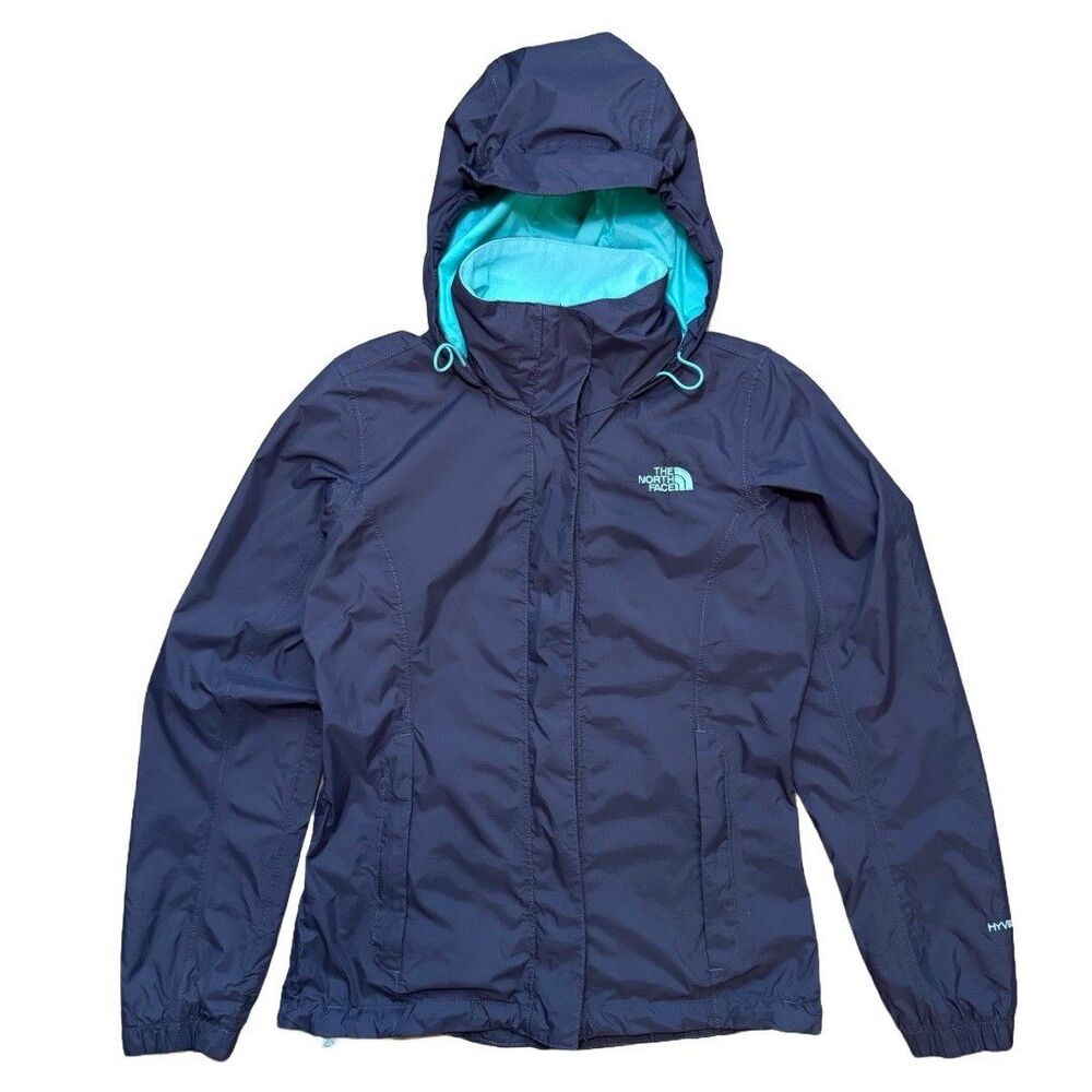 Women's The North Face Hyvent Jacket Size XS Navy Teal Hooded Weatherproof Coat